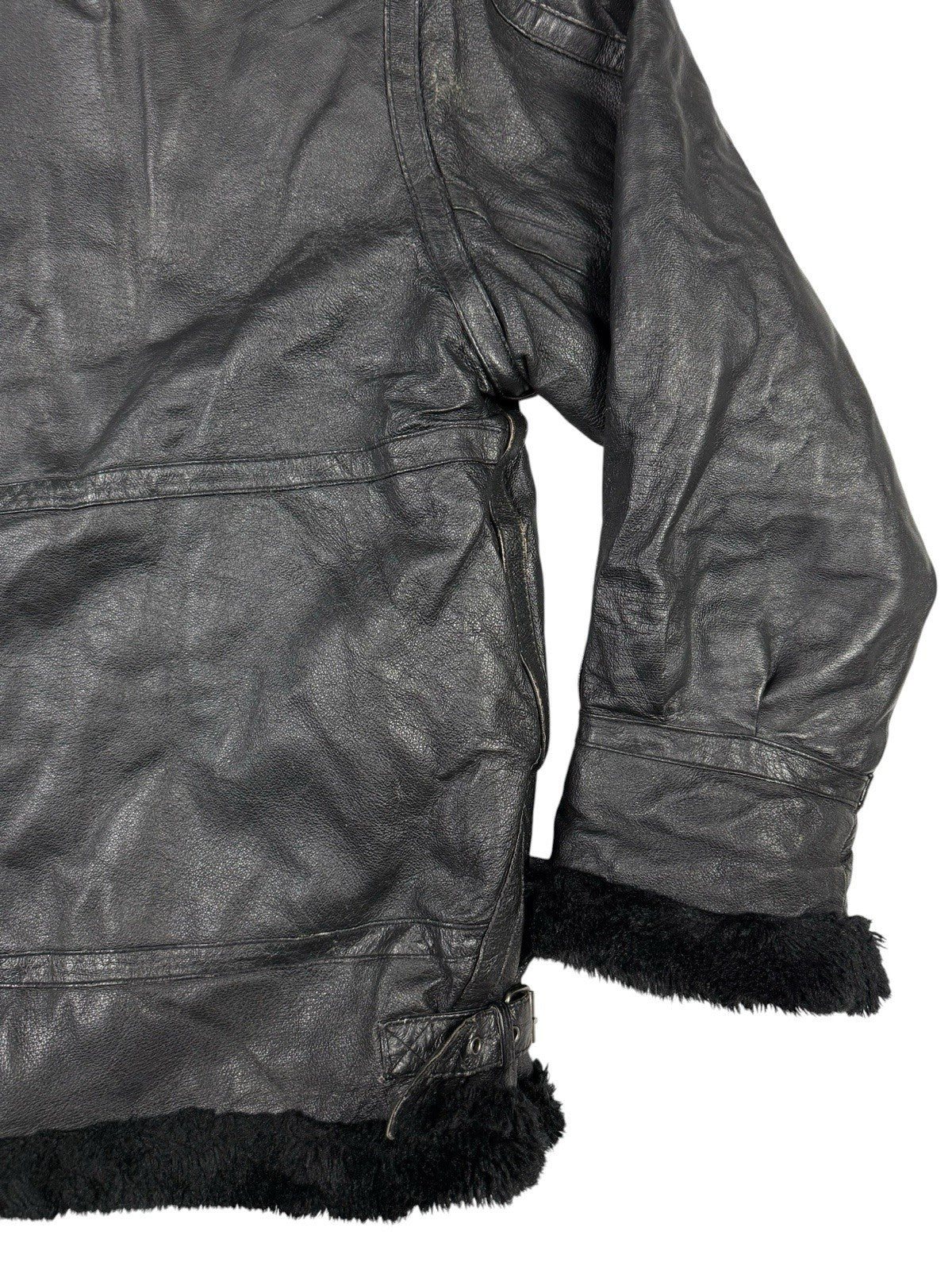 Sergio Benini Retro Y2K Black Fur Lined Hooded Leather Jacket Large