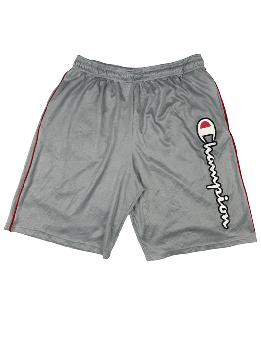 Champion Grey Polyester Spell Out Logo Basketball Sport Shorts Large
