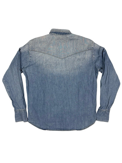 Lee Faded Blue Retro Pearl Snap Denim Western Shirt Medium