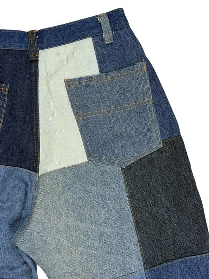 Unique Retro Patchwork Blue Denim Jeans 26W 28L Loose Fit