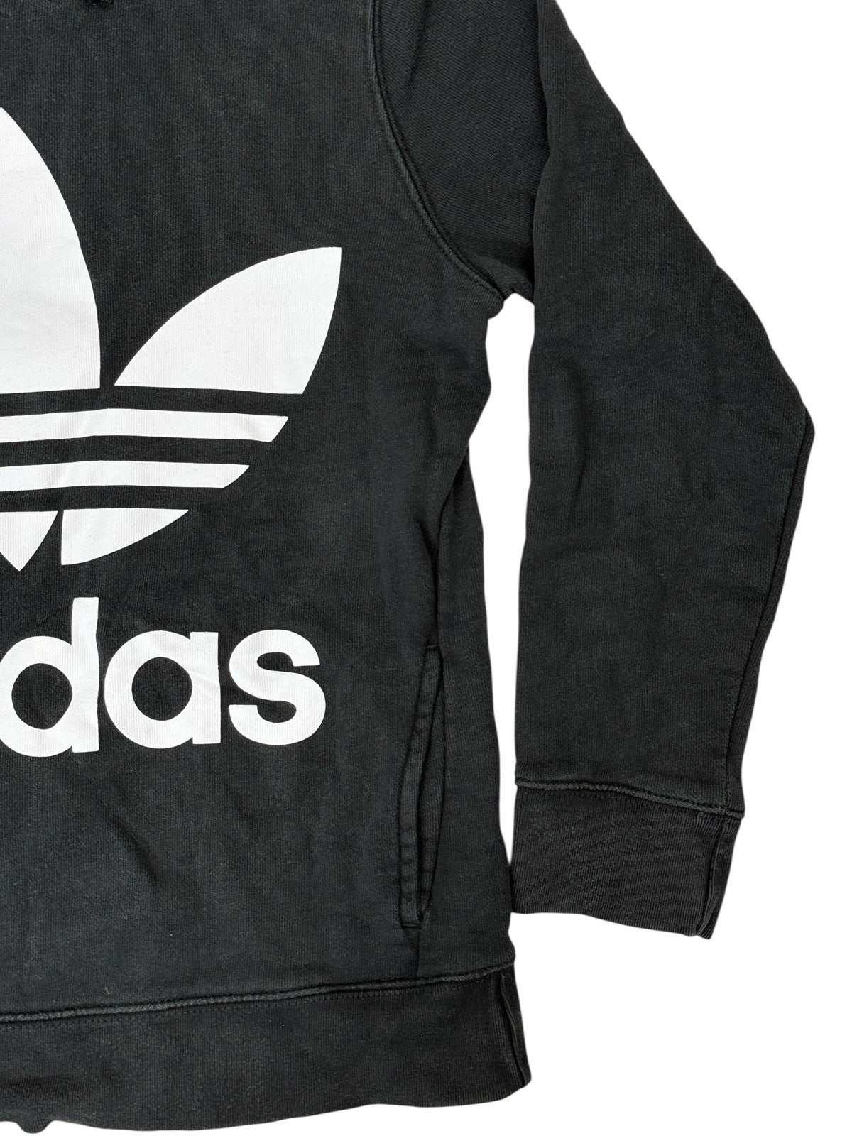 Adidas Black Big Trefoil Printed Logo Hoodie Size 10