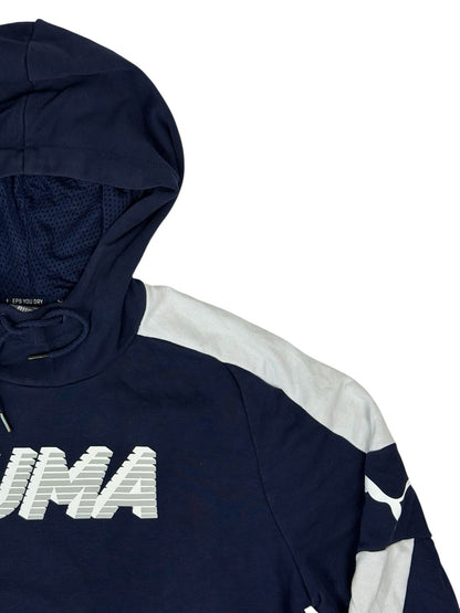 Puma Blue Colourblock Print Spellout Logo Hoodie Sweatshirt Medium
