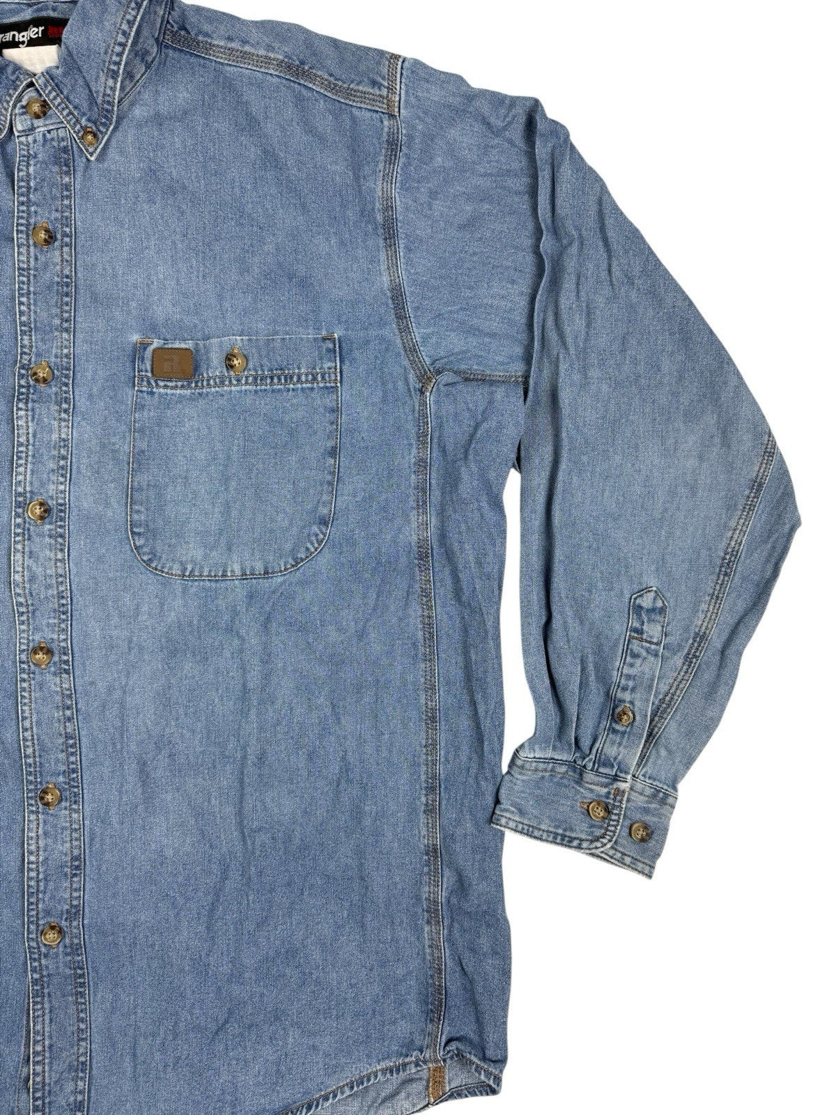 Wrangler Riggs Workwear Blue Cotton Denim Button Collar Shirt XL