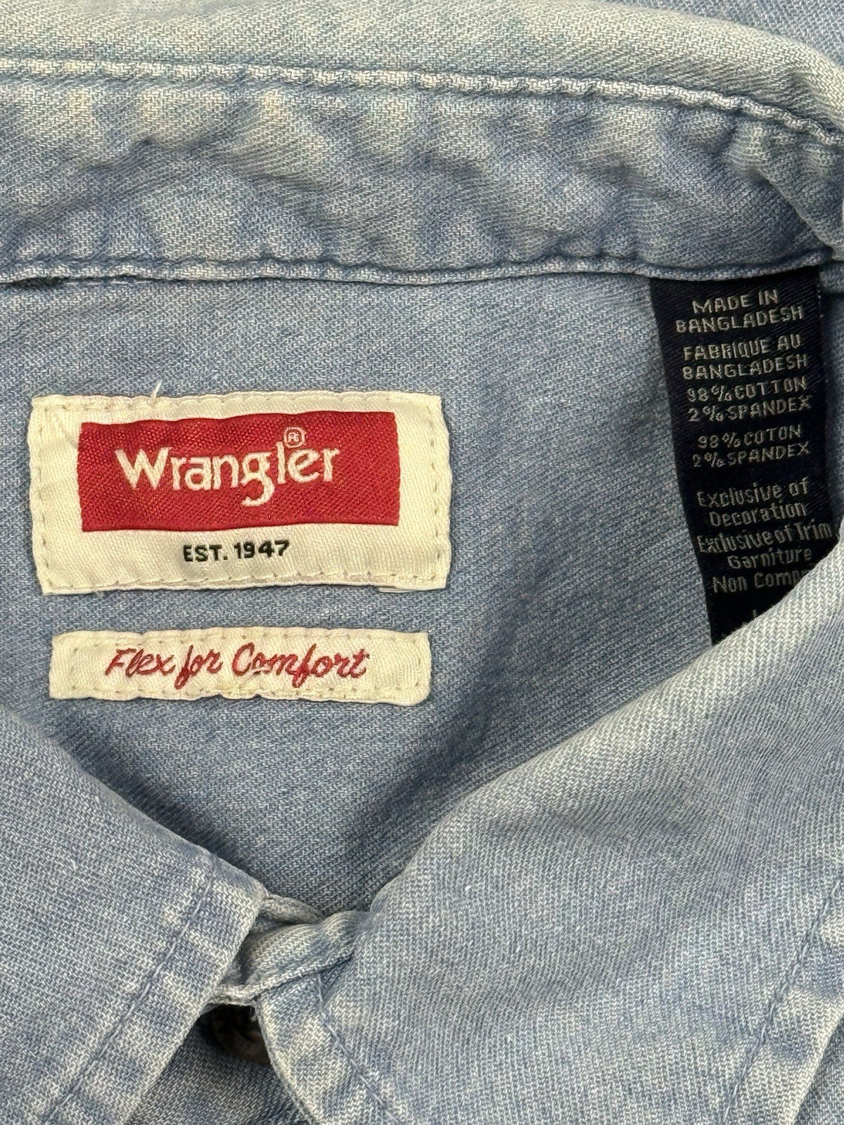 Wrangler Flex Comfort Blue Denim Western Shirt Large