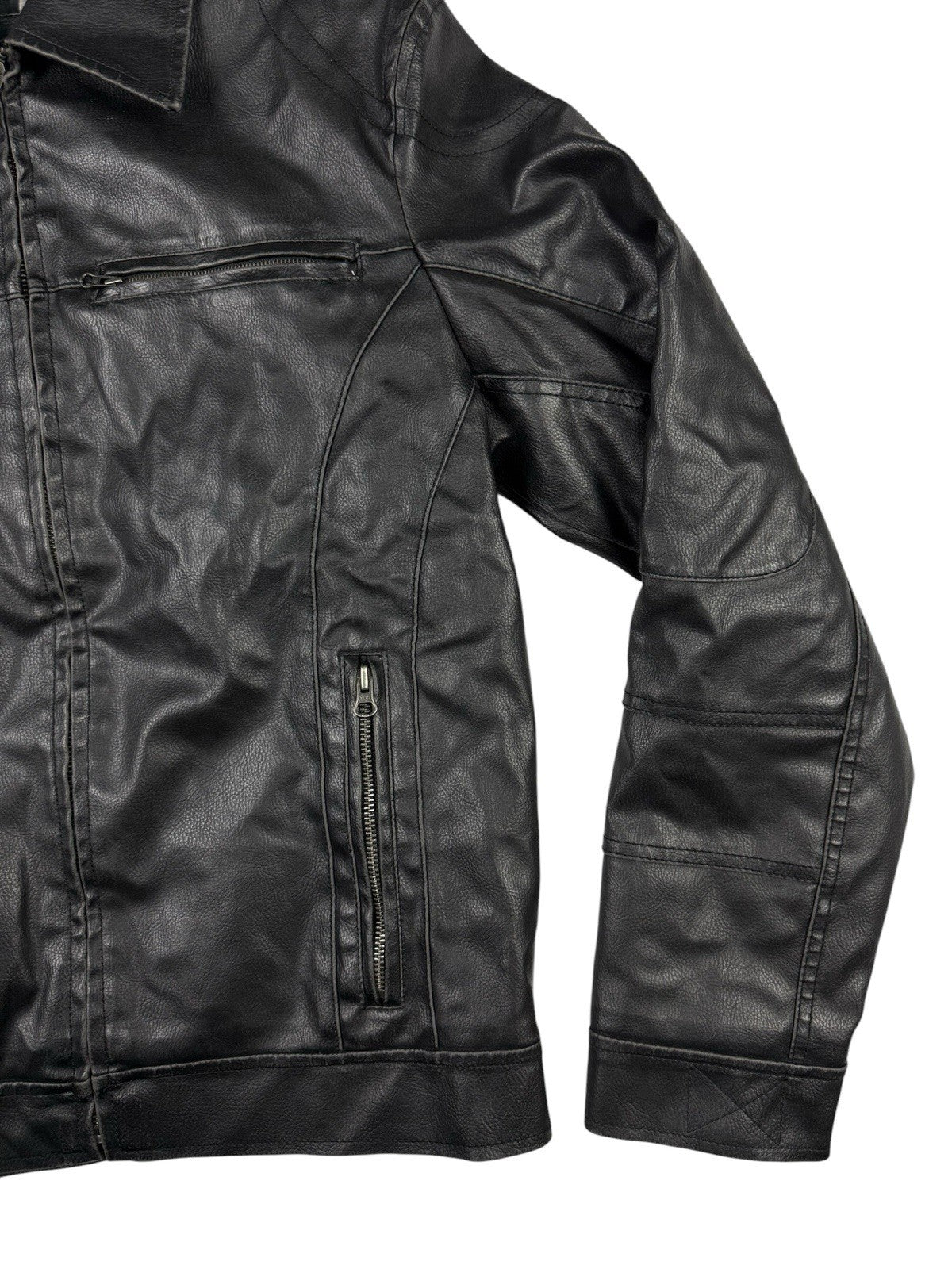 GUESS Retro Y2K Black Faux Leather Zip Out Hooded Jacket Size Small