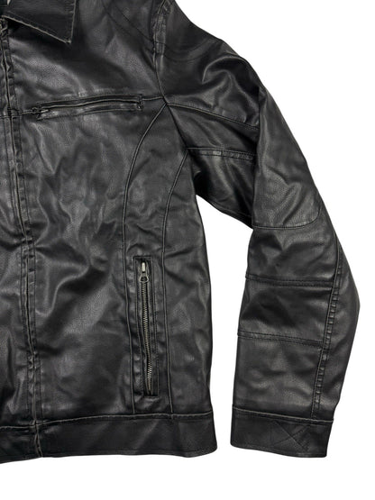 GUESS Retro Y2K Black Faux Leather Zip Out Hooded Jacket Size Small