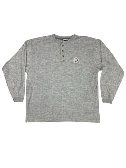 Pro Edge NFL Vintage Pittsburgh Steelers Grey Henley Jumper XL