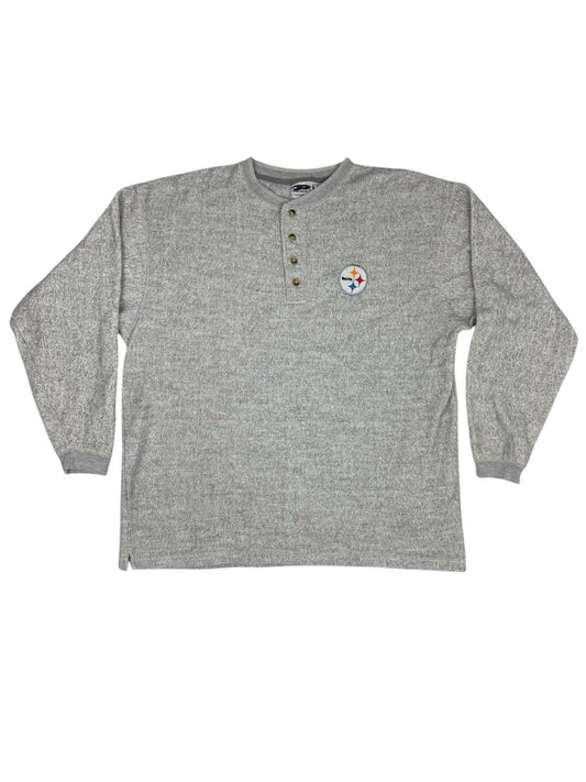 Pro Edge NFL Vintage Pittsburgh Steelers Grey Henley Jumper XL
