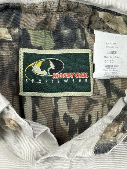Mossy Oak Vintage Grey Camo Patch Cotton Shirt Size Large Made In USA