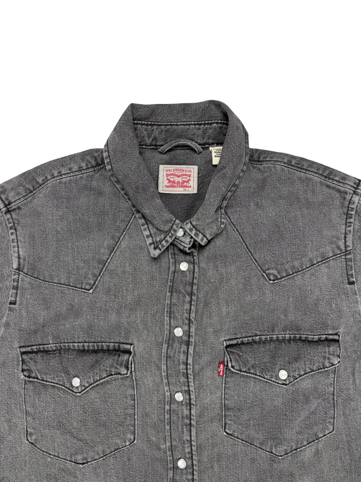 Levi's Faded Grey Pearl Snap Western Cotton Denim Shirt Small