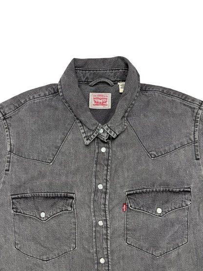 Levi's Faded Grey Pearl Snap Western Cotton Denim Shirt Small