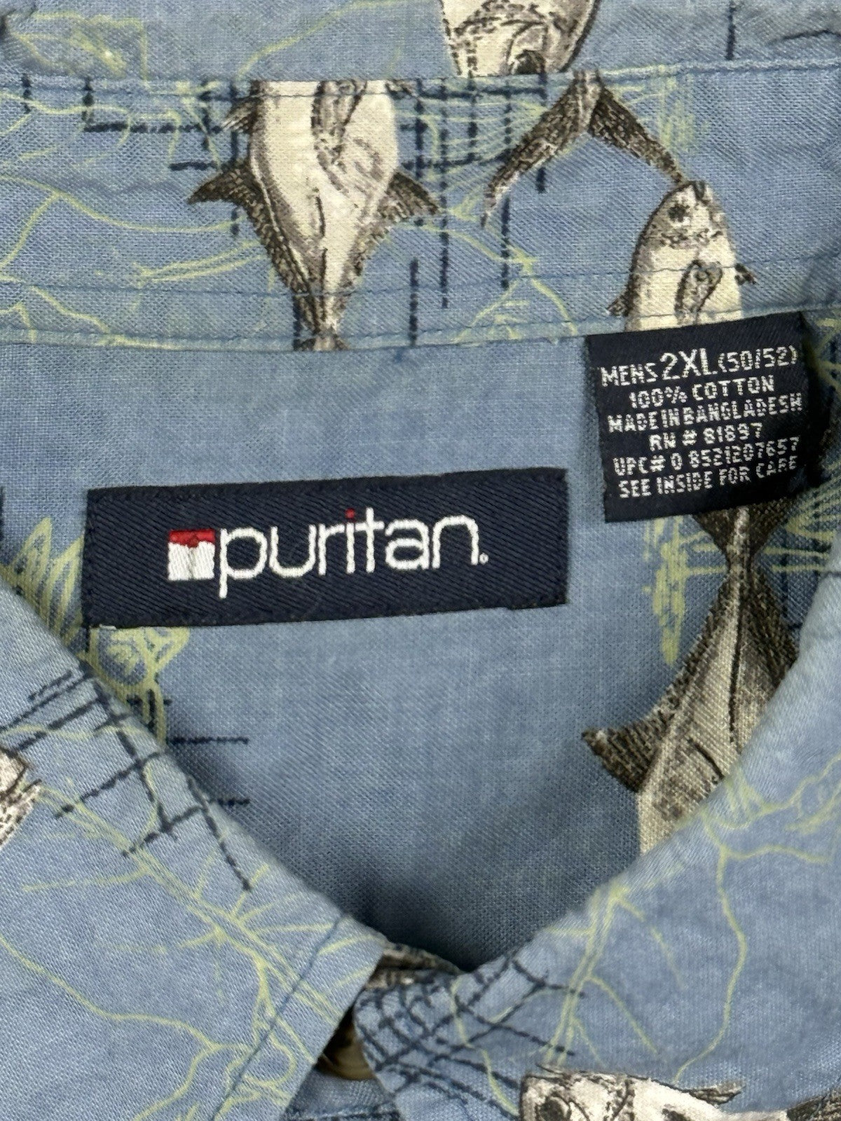 Puritan Retro Blue Hawaiian Fish Holiday Shirt 2XL