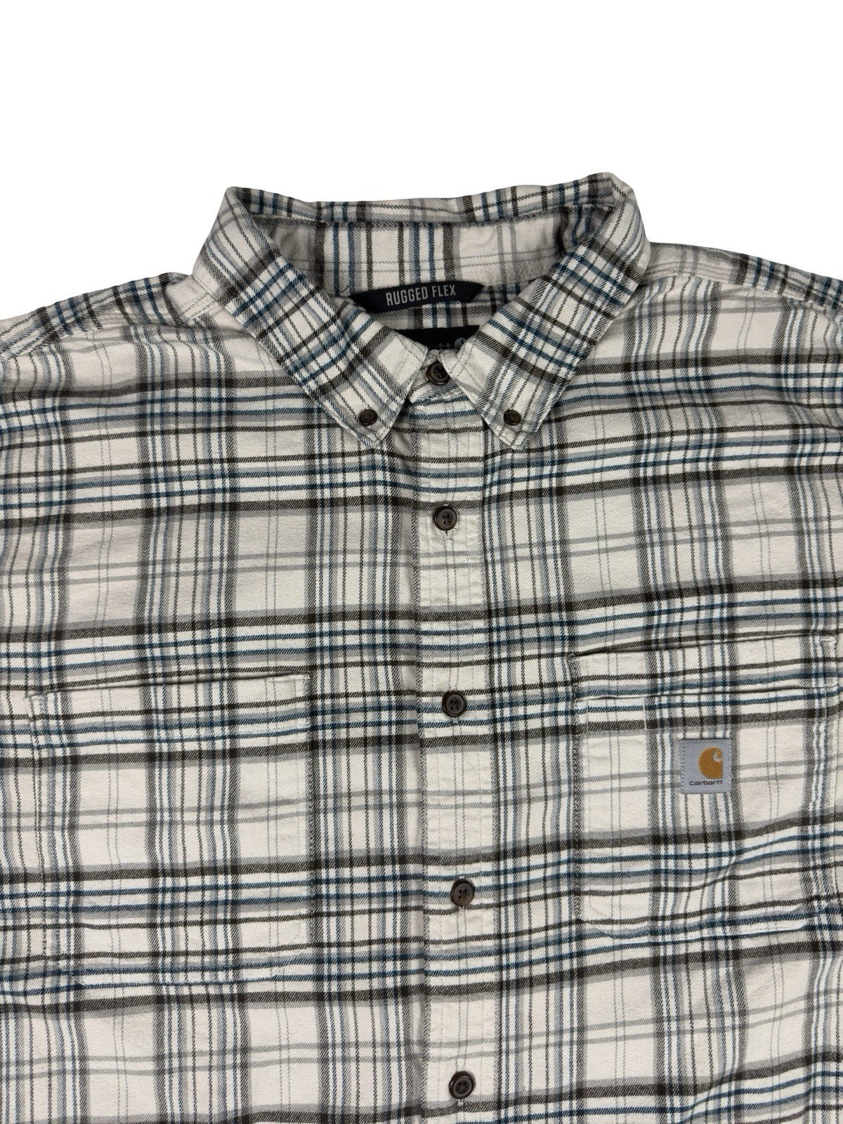 Carhartt Rugged Flex Relaxed Fit White Plaid Flannel Button Shirt 2XL Tall