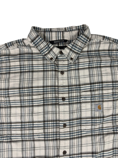 Carhartt Rugged Flex Relaxed Fit White Plaid Flannel Button Shirt 2XL Tall