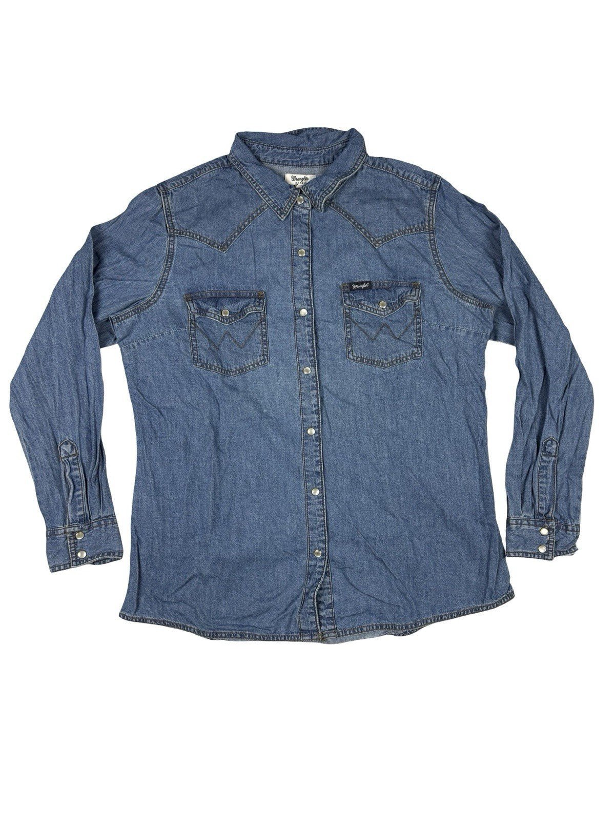 Wrangler Retro Blue Pearl Snap Western Cotton Shirt Women's Large