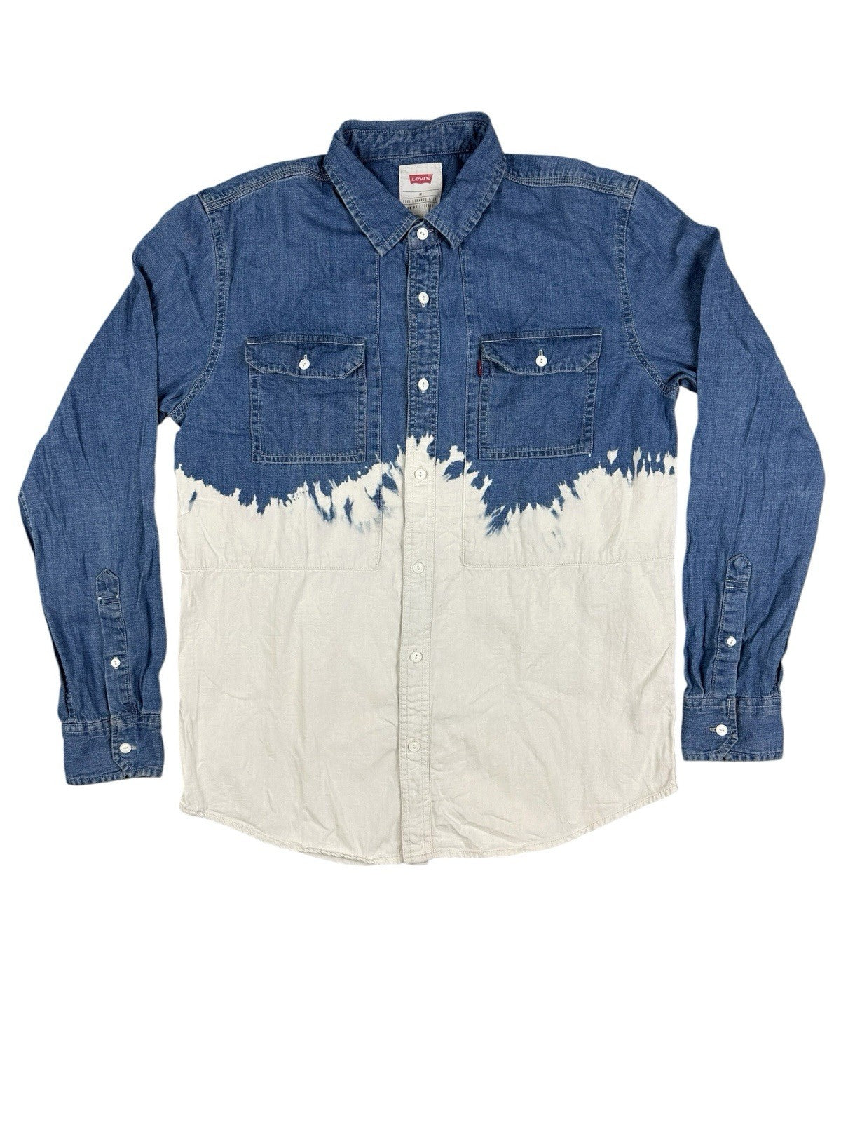 Levi's Blue White Bleach Pattern Denim Collared Long Sleeve Shirt Medium