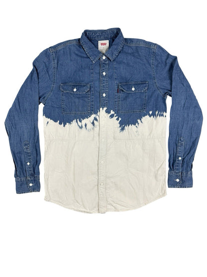 Levi's Blue White Bleach Pattern Denim Collared Long Sleeve Shirt Medium