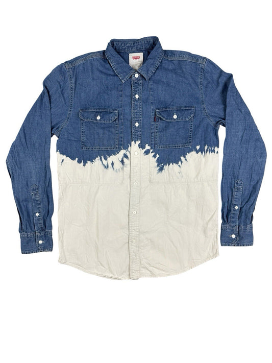 Levi's Blue White Bleach Pattern Denim Collared Long Sleeve Shirt Medium