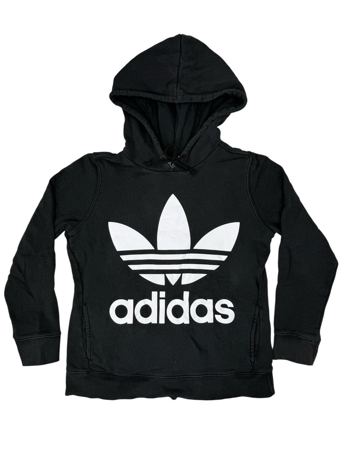 Adidas Black Big Trefoil Printed Logo Hoodie Size 10