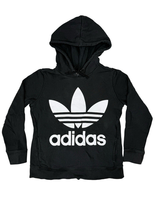 Adidas Black Big Trefoil Printed Logo Hoodie Size 10