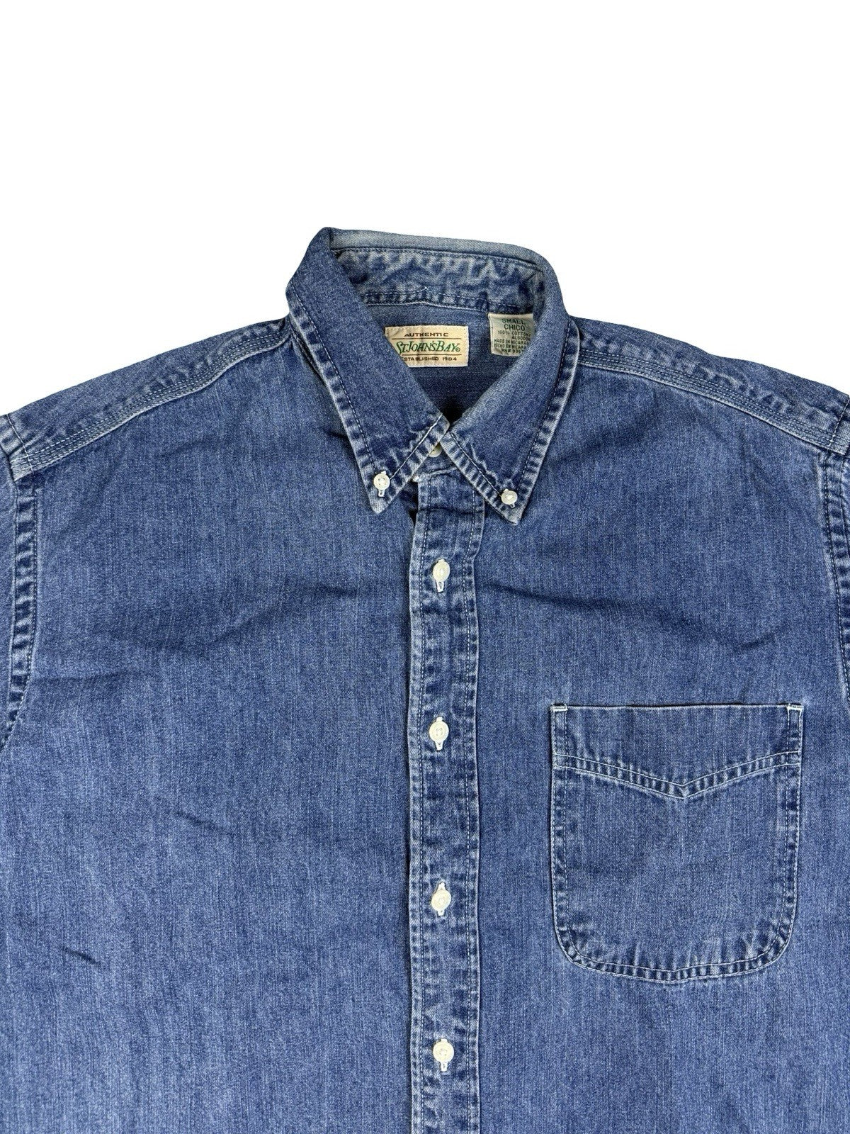 St John's Bay Vintage Blue Denim Workwear Shirt Small