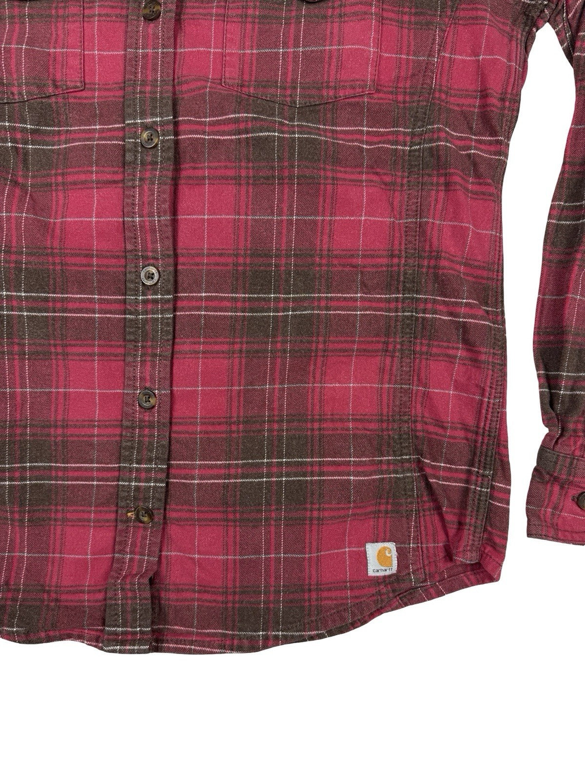 Carhartt Red Plaid Flannel Button Stretch Shirt Womens Small
