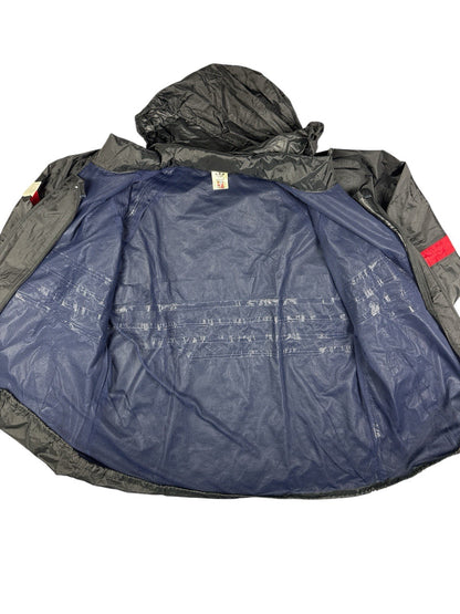 Adidas Vintage Black Hooded Striped Zip Track Jacket Large