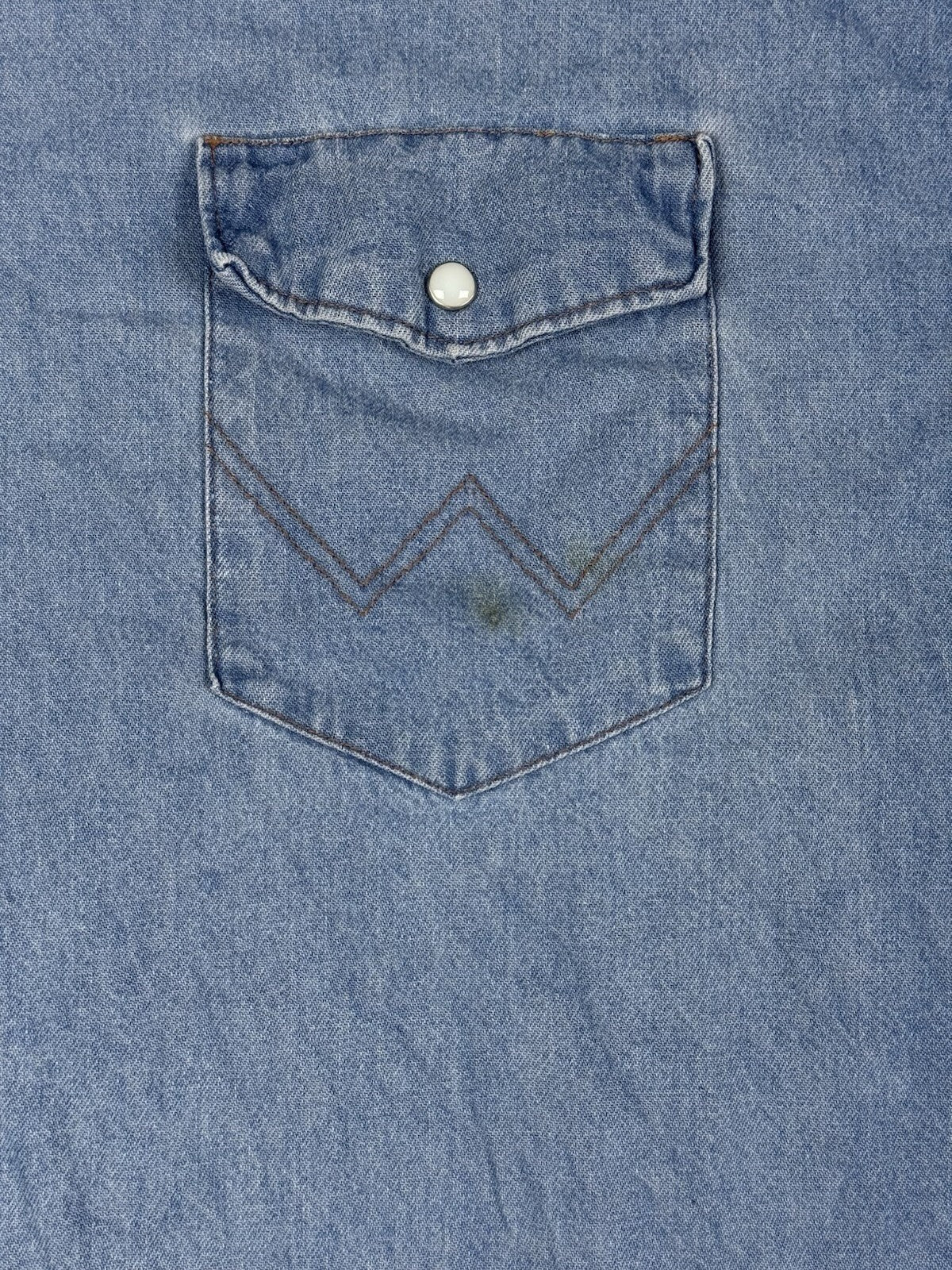 Wrangler Pearl Snap Blue Denim Western Cowboy Shirt 2XL Tall