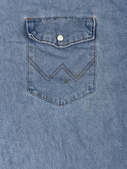 Wrangler Pearl Snap Blue Denim Western Cowboy Shirt 2XL Tall