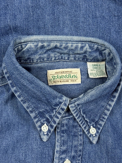 St John's Bay Vintage Blue Denim Workwear Shirt Small