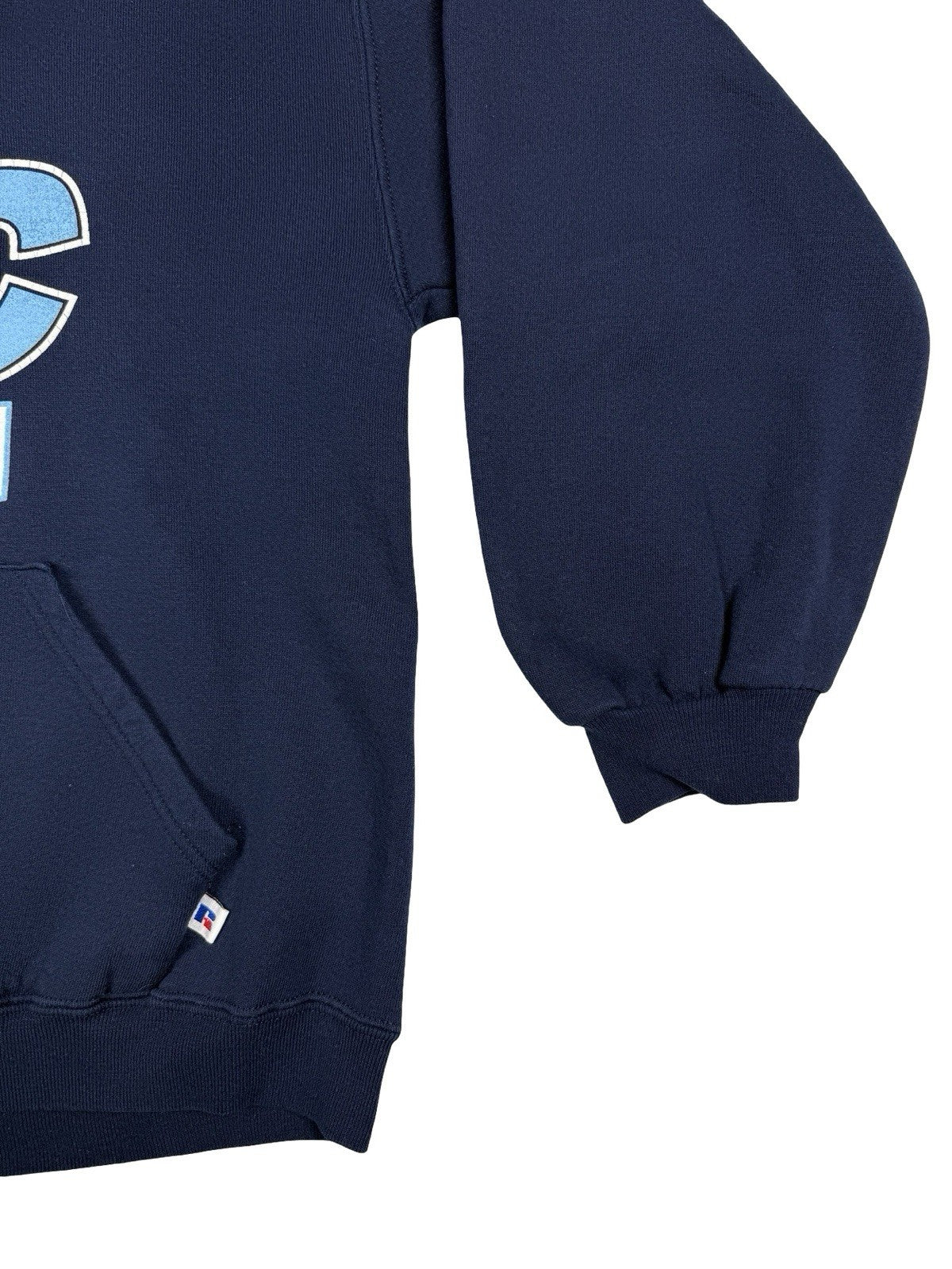 Russell Blue Printed Vtg American School Baseball Hoodie Large
