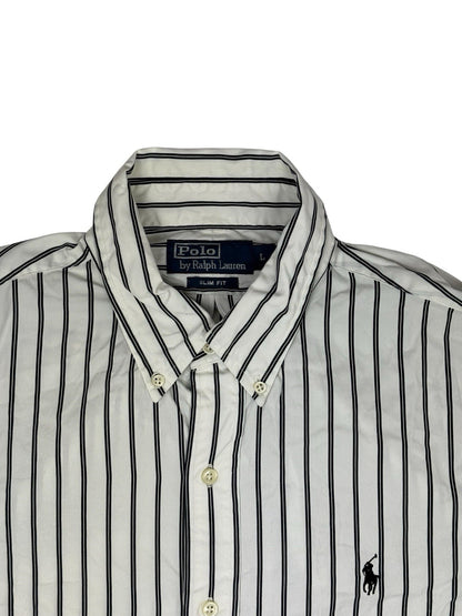 Polo Ralph Lauren White Striped Slim Fit Collared Shirt Large