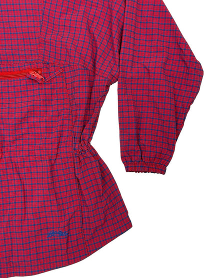 LL Bean Vintage Red Plaid Pullover Hooded Poncho Large