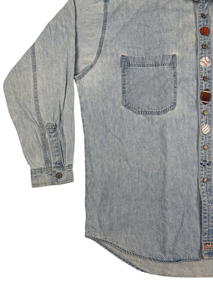 Levi's Red Tab Vtg 90's Blue Embroidered Chambray Teaching Shirt XL