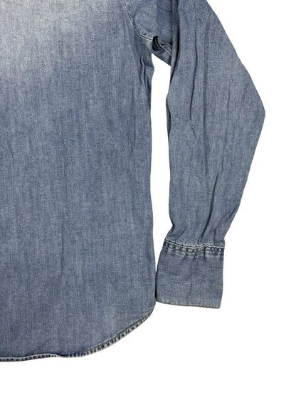 Lee Faded Blue Retro Pearl Snap Denim Western Shirt Medium