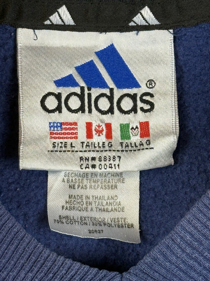 Adidas Vintage Blue Striped V-Neck Jumper Large