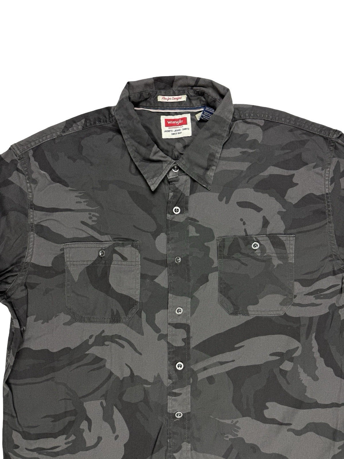 Wrangler Grey Camo Flex Comfort Denim Button Shirt XL