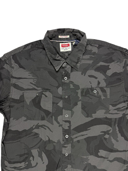 Wrangler Grey Camo Flex Comfort Denim Button Shirt XL