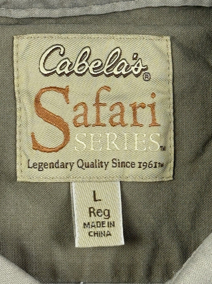 Cabela's Vintage Beige Safari Series Short Sleeve Cargo Shirt Large
