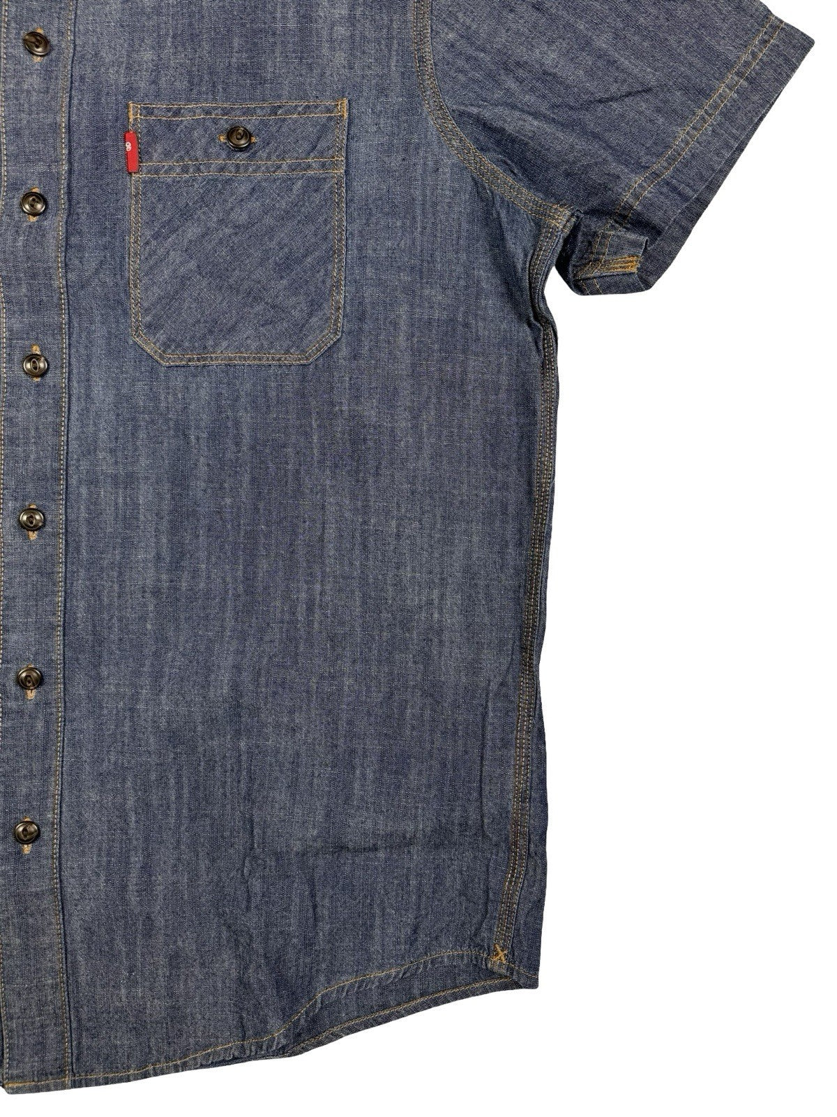 Levi's Blue Cotton Short Sleeve Chambray Shirt Medium
