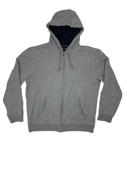 Nautica Grey Zip Through Embroidered Hoodie Jacket Large
