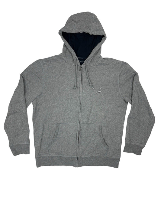 Nautica Grey Zip Through Embroidered Hoodie Jacket Large