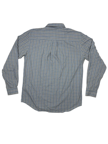 Eddie Bauer Retro Blue Plaid Cotton Collared Shirt Large Tall Fit