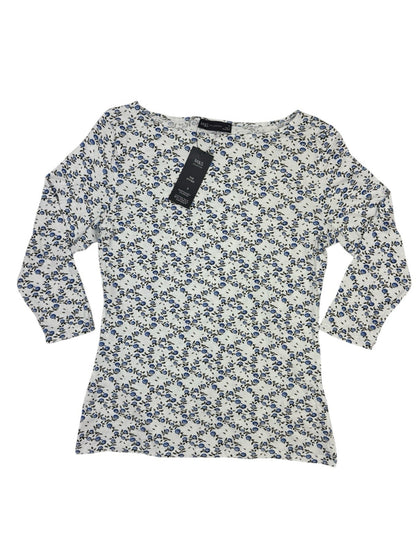 BNWT M&S Cream Floral Pattern 3/4 Sleeve Cotton Blend Top