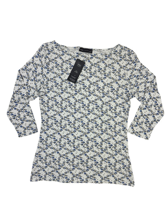 BNWT M&S Cream Floral Pattern 3/4 Sleeve Cotton Blend Top
