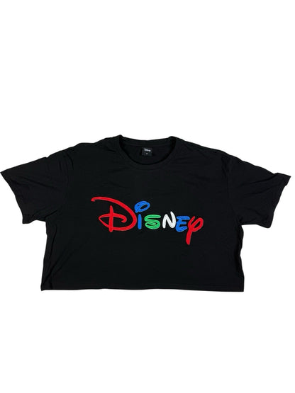 Disney Black Embroidered Colourful Logo Crop Top Medium