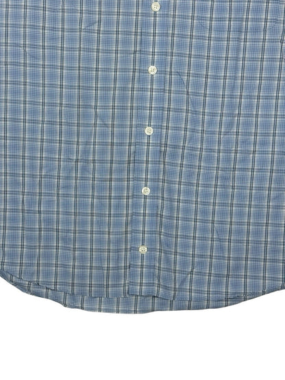 Eddie Bauer Retro Blue Plaid Cotton Collared Shirt Large Tall Fit