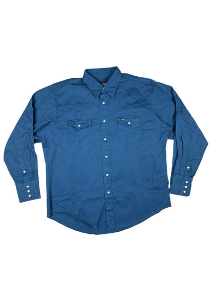 Wrangler Teal Blue Cowboy Cut Western Snap Twill Shirt XL