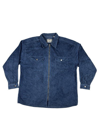 Property Retro Blue Corduroy Cotton Zip Shirt Jacket Large