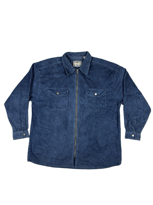Property Retro Blue Corduroy Cotton Zip Shirt Jacket Large